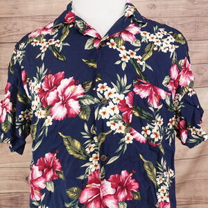 LANDS END HOFFMAN FABRICS CALIFORNIA FLORAL HAWAIIAN SHIRT MENS SZ L